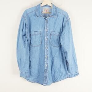 Levis Red Tab Denim Long Sleeve Blue Button Up Shirt Mens Sz L